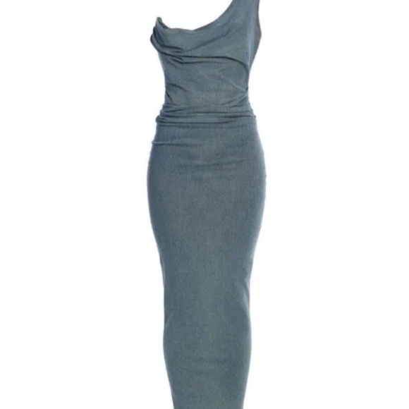 JLUXLABEL Dresses & Skirts - JLUXLABEL Krishna One Shoulder Blue Dress Size Small Denim Maxi NWT